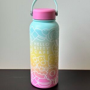 Hello Kitty Cafe Pastel Thermos Water Bottle Pastel Rainbow - COLLECTABLE RARE